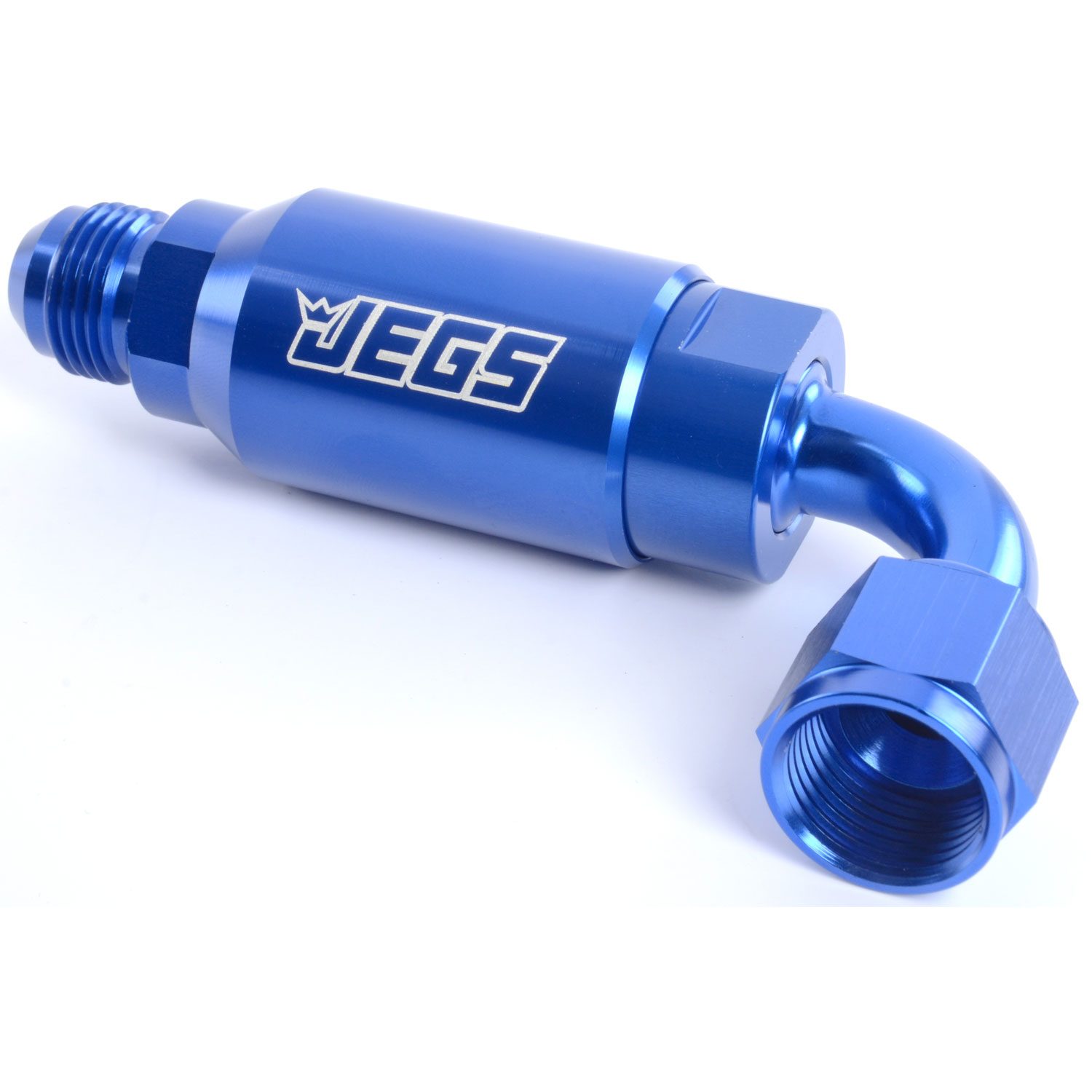 JEGS 15047 Compact Billet InLine Fuel Filter 8AN Male/90