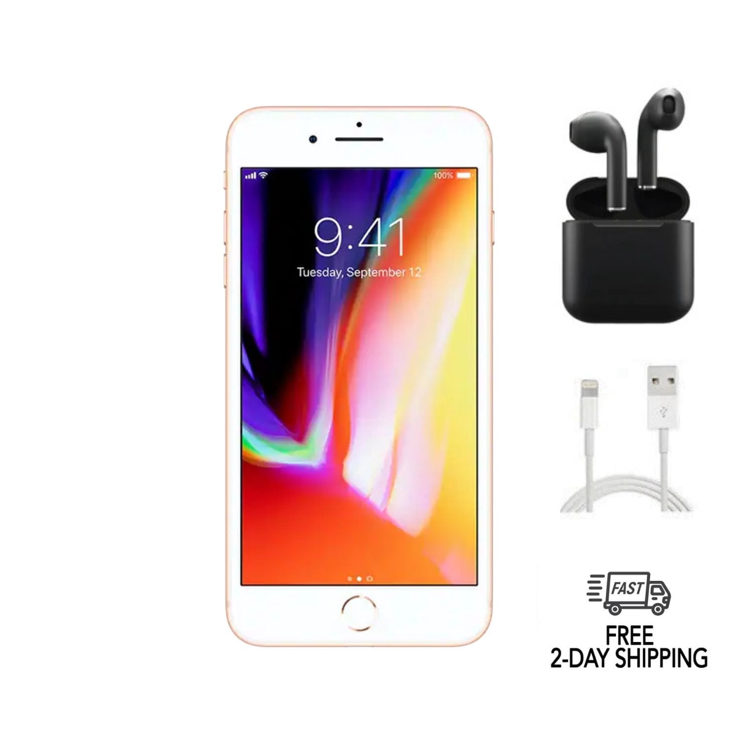 Pre-Owned Apple iPhone 8 Plus (Unlocked) 128GB Gold (A1864) Bundle with Wireless Earbuds