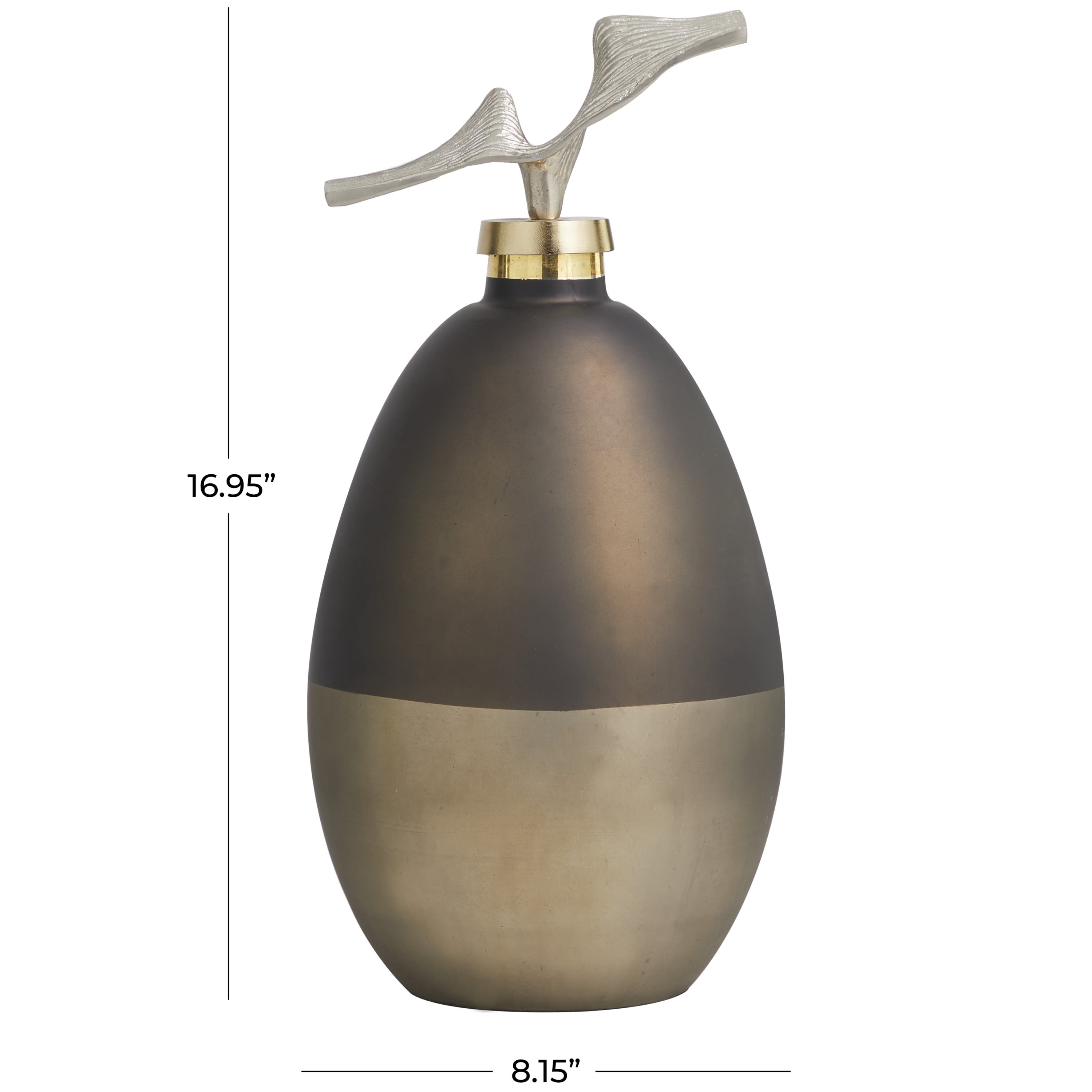 DecMode 8" x 17" Bronze Glass Abstract Colorblock Decorative Jars with Gold Accents and Silver Wave Designed Top, 1-Piece
