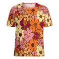 thumbnail image 5 of Nostalgic Vintage Floral Women's Short Sleeve T-Shirt Crew Neck Casual Summer Trendy Loose Fit Tops, 5 of 6