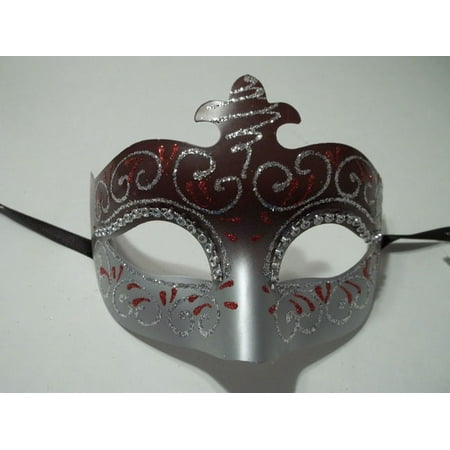 Dark Red Crystal Scroll Venetian Masquerade Formal Mask