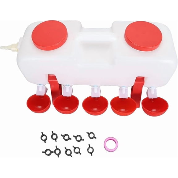 Chicken Waterer, 10L Large Capacity Top Fill Poultry Water Feeder with 10 Water Cups, Poultry Waterer Drinking Bottle Dispenser Chicken coop Accessories for Hens, Ducks,(Semi Automatic)