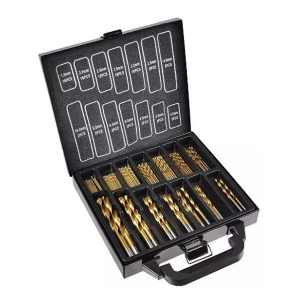 Juego de 99 brocas helicoidales HSS con dientes finos y revestimiento de titanio para construcción y carpintería