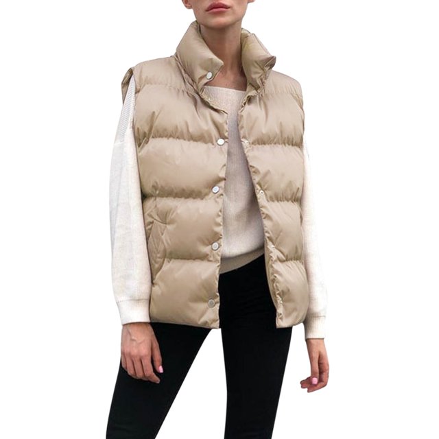 Gibobby Chaleco dama, Chaleco Capitonado para Mujer Ideal para Lluvias, Camping, Gym o Uso Casual Abrigo Calido y Cómodo(Caqui,M)