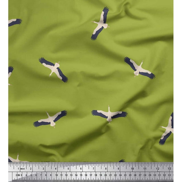 Soimoi Green Heavy Canvas Fabric Flying Stork Bird Print Fabric by the Yard 58 Inch Wide