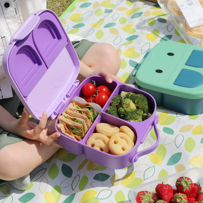 Sunhanny Bento Lunch Box for Kids - 4 Compartments, Sauce Container,  Utensils, Food Picks and Muffin Cups, Purple Unicorn