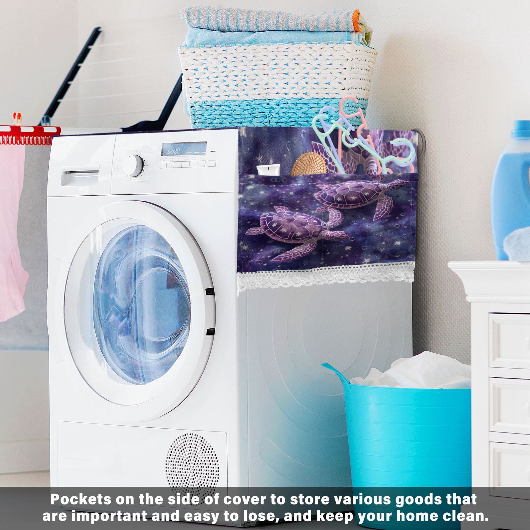 Wobogo Purple Sea Turtles Washing Machine Cover Dustproof Washer Dryer Cover Waterproof Laundry Room Decorative Protector