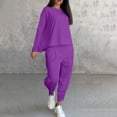 thumbnail image 4 of Oplxuo 2 Piece Outfits for Women Long Sleeve Loose Crewneck Blouse Matching Harem Pants Travel Lounge Sets with Pockets, 4 of 6