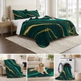 thumbnail image 6 of Twin Quilt Set 68''x86'', Marble Green Lightweight Summer Bedspread Coverlet Set with 2 Pillow Shams, Retro Abstract Ombre Gold Nature Cracks Breathable All Season Quilt Bedding for Dorm/Bedroom, 6 of 9