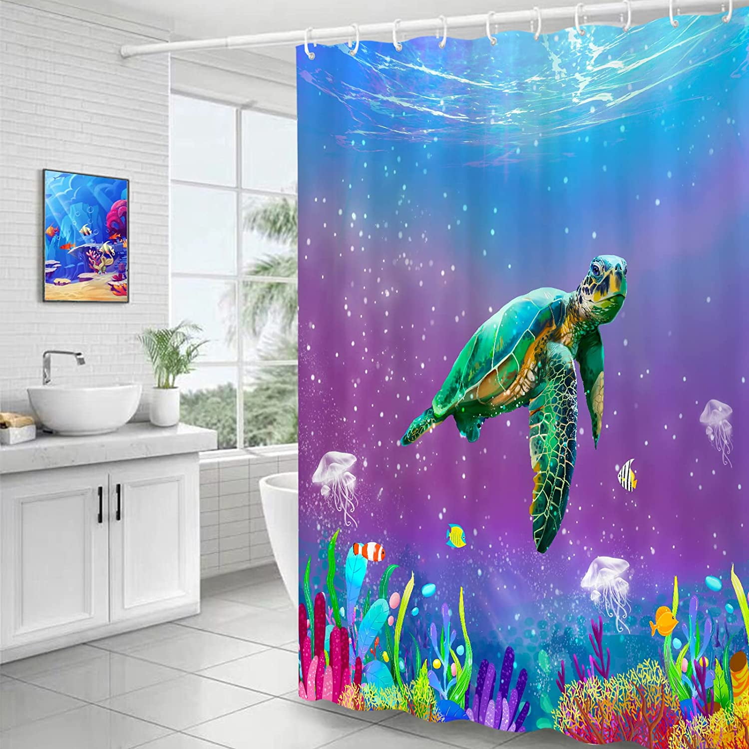 Newhomestyle Sea Turtle Shower Curtain Ocean Creature Landscape Bathroom  Shower Curtains Bathroom Decoration Fabric, 72x72 Inch