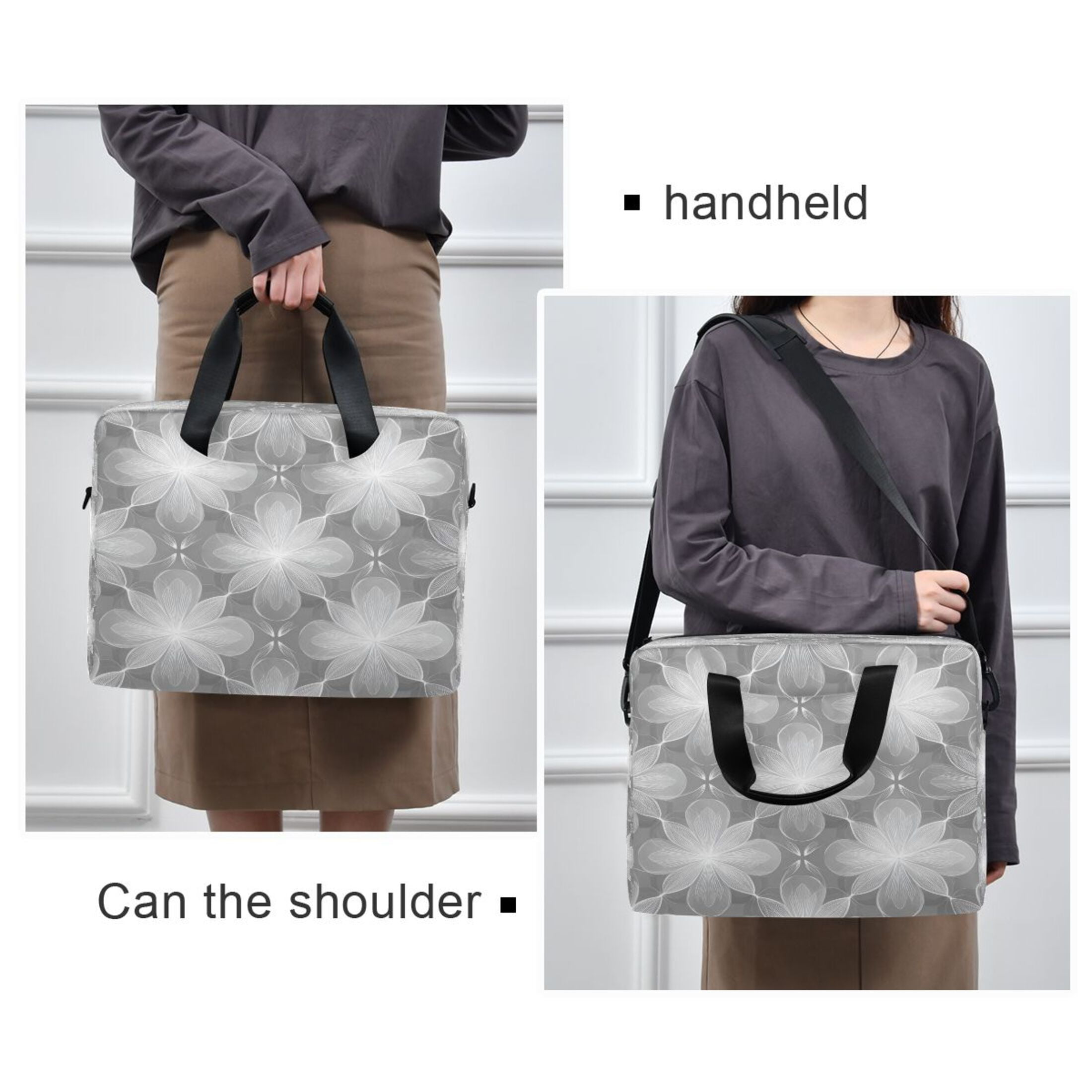 Laptop Bag Laptop Briefcase 15.7 x 3 x 11.8 Inches Laptop Bag Briefcases Laptop Storage Travel Laptop Bag Work Laptop Bag Silver Flower Seamless