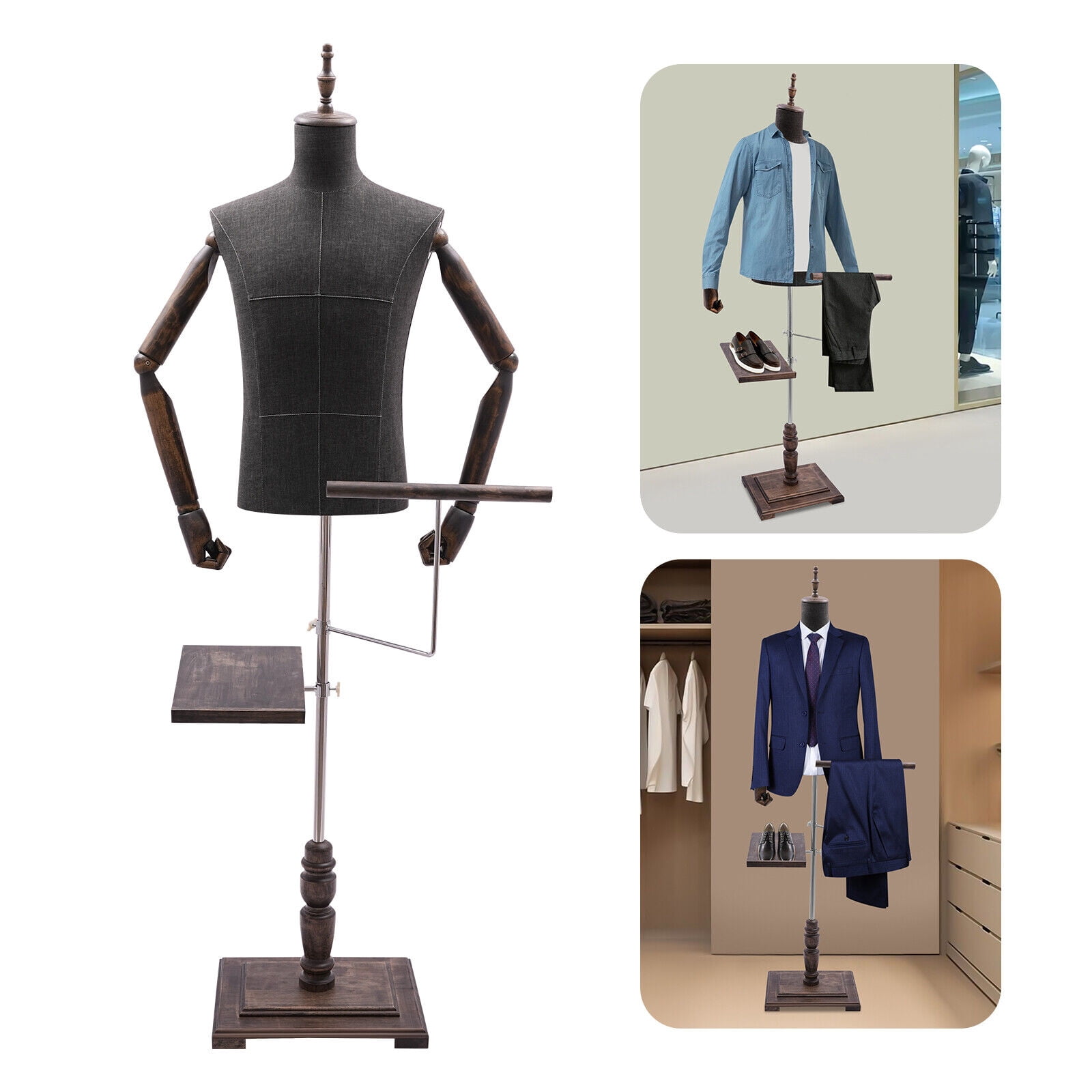 Retail Clothing Form, 47-78 in Height Adjustable Dress Mannequin with Display Stand,  Flexible Arms, Mannequin Torso Manikin Dress Form, Sewing Dress Adult Male Model Mannequin, Black