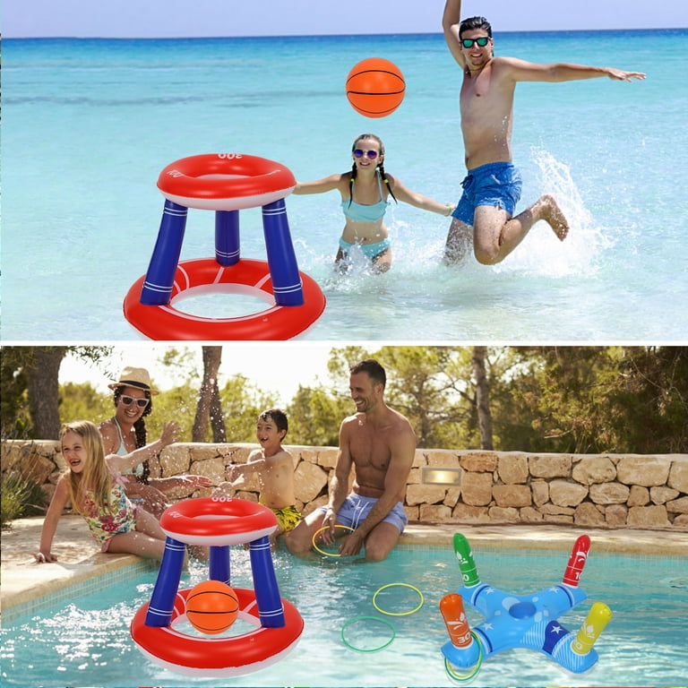 Pack of 2 Pool Toys Games Set, Floating Basketball Hoop Inflatable Cross  Ring Toss, Fun Summer Water Games Pool Accessories Party Games for Kids  Adults Family 