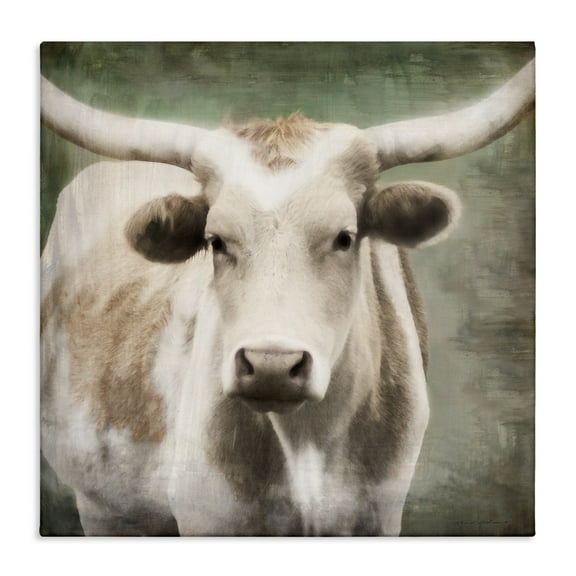 Stupell Industries Rustic Longhorn Cattle Animals & Insects Painting Gallery Wrapped Canvas Art Print Wall Art, 17 x 17