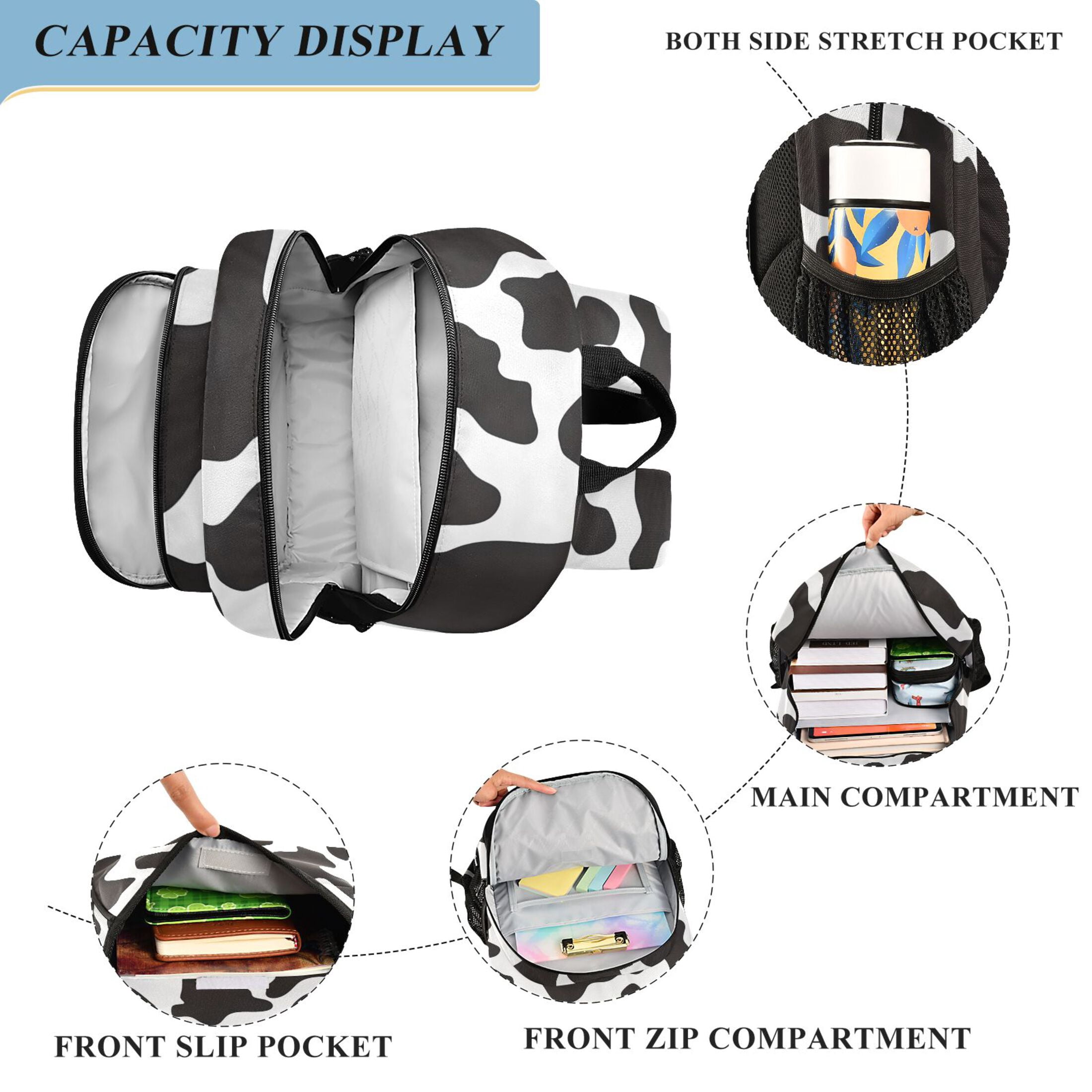 ALAZA Cow Print Laptop Backpack Purse Travel Bag Casual School Bookbag Rucksack for Women Men