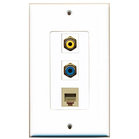 RiteAV - 1 Port RCA Yellow and 1 Port RCA Blue and 1 Port Phone RJ11 RJ12 Beige Decorative Wall Plate Decorative