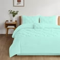 thumbnail image 2 of 3 Piece New Half Pinch Pleated Pattern Comforter Set, 800 TC, 100% Egyptian Cotton, Oversized Super King Size Aqua Blue Solid, 2 of 6