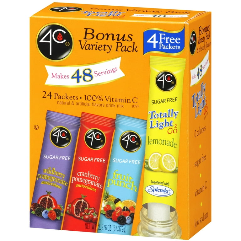 4C Totally Light 2Go Flavor Packet Drink Mix, Sugar-Free, Lemon