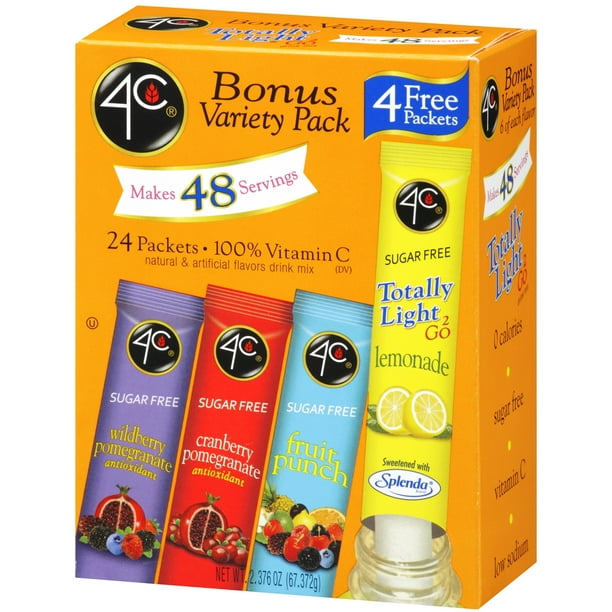 (48 Packets) 4C Totally Light 2Go Variety Pack Drink Mix - Walmart.com ...