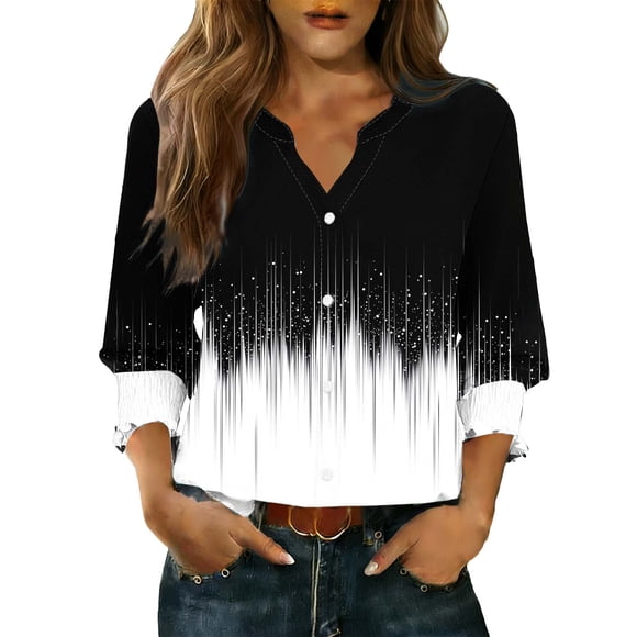 Cardigan for Women, 3/4 Sleeve Button-Up V-Neck Top in Soft T-Shirt Fabric for Spring and Summer Casual Wear