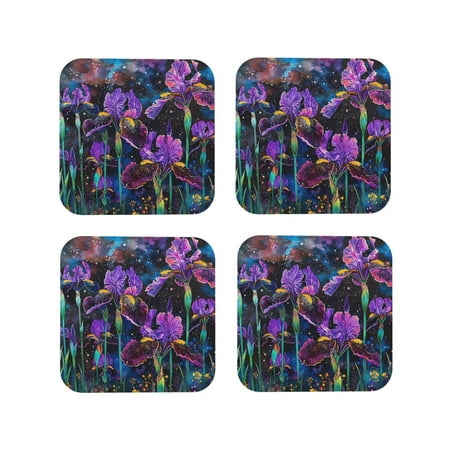 

Tideii Starry Night Iris Field for Leather Coasters 4 Pieces Anti-fouling and Anti-scalding Decorative Coasters Suitable for Restaurants Kitchens Coffee Shops-Square