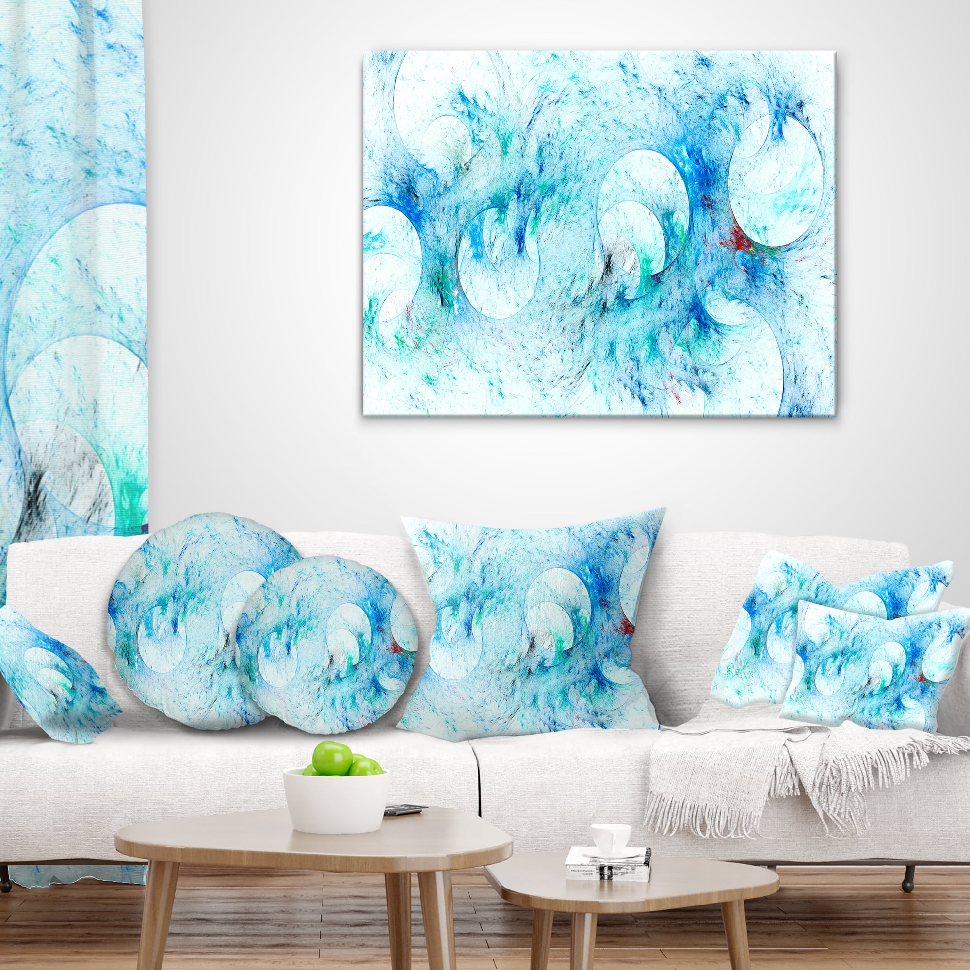 Designart Blue White Fractal Glass Texture - Abstract Throw Pillow - 16x16
