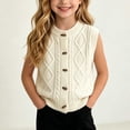 thumbnail image 3 of Xdegoge Girls Cable Knit Sweater Vest Sleeveless Button Down Cardigan Crewneck Waistcoat Fall Winter Warm Layering Tops for Kids Casual School Everyday Wear, 3 of 9