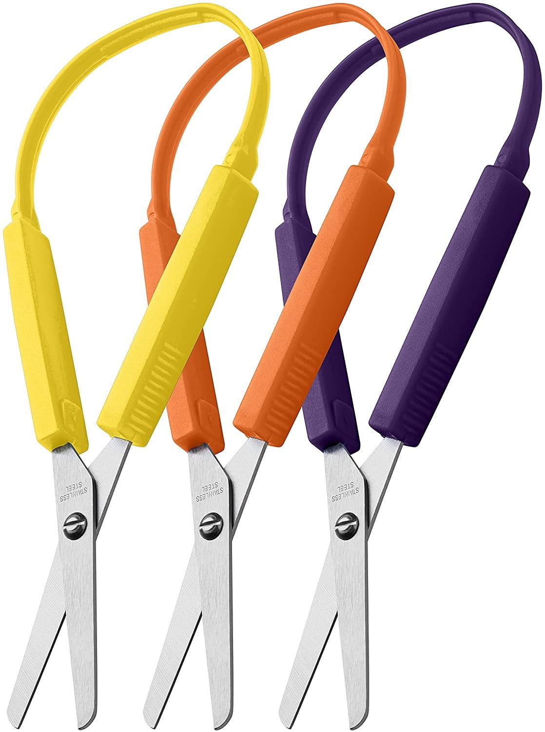 Special Supplies Loop Scissors for Teens And Adults 8 Inches 3-Pack Colorful Looped, Adaptive Design, Right and Lefty Support, Small, Easy-Open Squeeze Handles, Supports Elderly and Special Needs