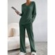 thumbnail image 3 of Conjunto de pijama SHEWIN para mujer, manga larga, punto acanalado, color verde S, 3 of 7