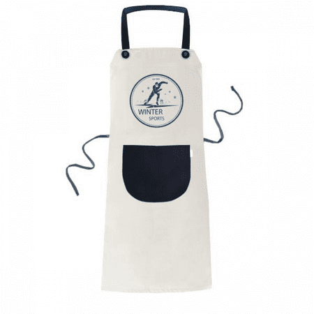 

Winter Sport Ski Suit and Boots Pattern Apron Adjustable Bib Cotton Linen BBQ Kitchen Pocket Pinafore