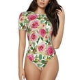 thumbnail image 1 of Saiise Motif Fleurs Roses Grenouillère à Manches Courtes Col Rond Pyjama Extensible avec Fermeture à Pression-Petit, 1 of 7