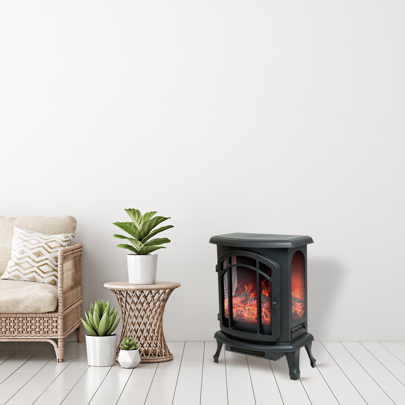 FLAME&SHADE Portable Freestanding Electric Fireplace Stove Heater with Remote, 24"