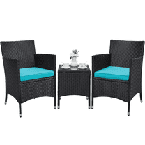 Yaheetech 3-Piece Wicker Furniture Set with Side Table, Black/Cyan