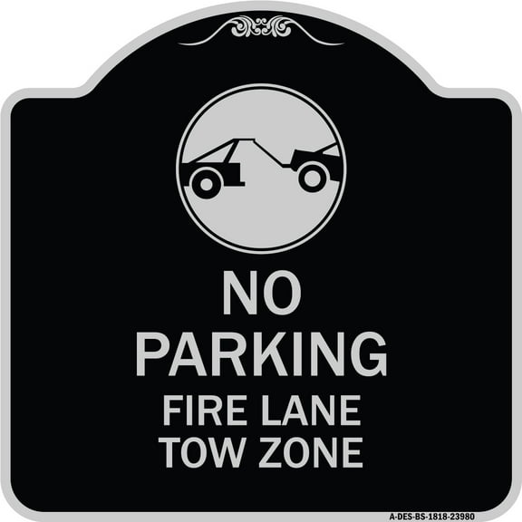 SignMission Designer Series Sign - Fire Lane Tow Zone with Graphic | Black & Silver 18" X 18" Heavy-Gauge Aluminum Architectural Sign | Protect Your Business & Municipality | Made in