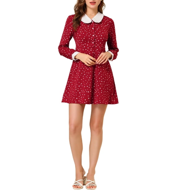 burgundy polka dot shirt dress Burgundy Polka Dot Long Sleeve Romy Mini Dress
