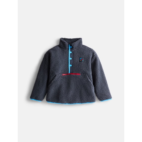 Wonder Nation Boys Plush Quarter Snap Sweatshirt with Long Sleeves, Sizes 4-10