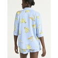 thumbnail image 4 of Joyspun Women’s Woven ¾ Sleeve Notch Collar Top and Boxer Shorts Pajama Set, Sizes XS-3X, 4 of 4