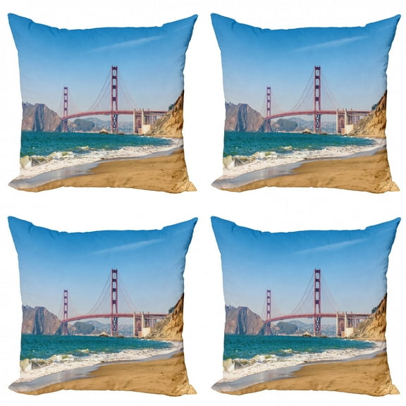 Ambesonne Beach Throw Pillow Cover 4 Pack, Coastline Seascape Ocean, 24", Blue Turquoise