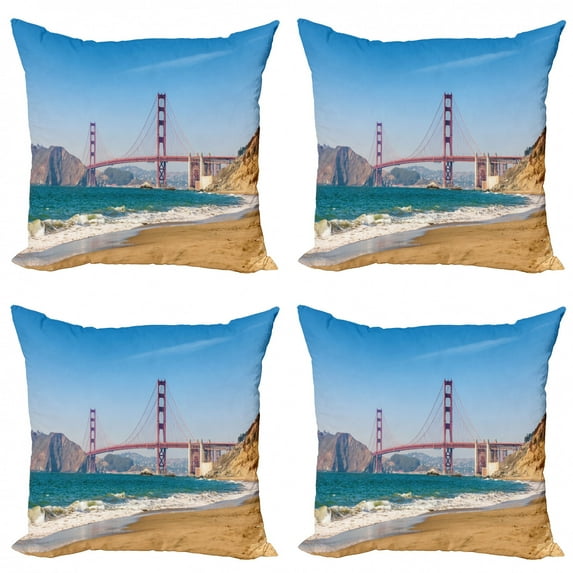 Ambesonne Beach Throw Pillow Cover 4 Pack, Coastline Seascape Ocean, 24", Blue Turquoise
