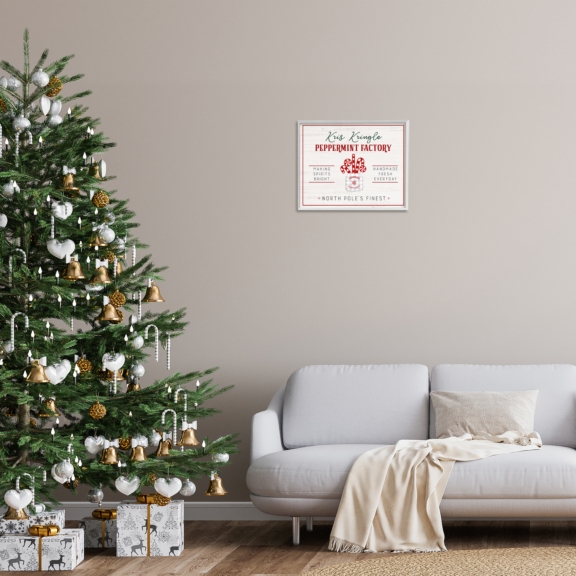Stupell Industries Holiday Peppermint Factory Holiday Painting White Framed Art Prints Wall Art, 20 x 16