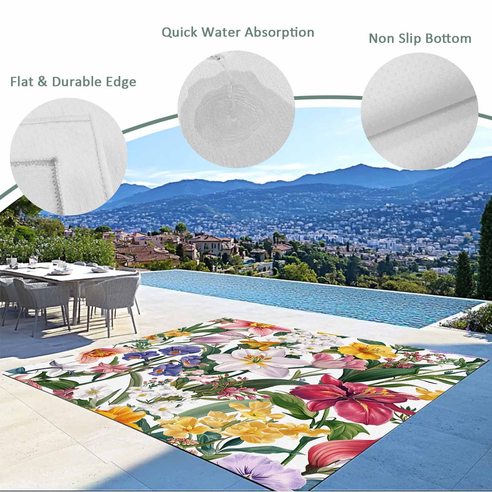 Fsddascl Vibrant Tropical Floral Outdoor Rug for Patio/Deck/Porch, Non-Slip Large Area Rug 4 x 6 Ft, Leafy Greenery Multicolored Botanical Indoor Outdoor Rugs Washable Area Rugs, Camping Rug Carpet