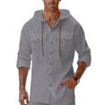 thumbnail image 6 of ZUKMRJPC Mens Cotton Linen Button Down Hoodies Long Sleeve Solid Color Casual Hoodies Lightweight Summer Beach Shirts with Pocket, 6 of 8