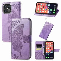 Dteck Wallet Embossed Case For Apple iPhone 13 Pro, Magnetic [Built-in Credit Card Slots] Flip Folio PU Leather Cover Case with Flower Butterfly Pattern,lightpurple