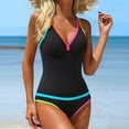 thumbnail image 2 of Enjoytime Womens One Piece Swimsuits Color Block V-Neck Tummy Control Bathing Suit Summer Beach Modest Swimwear 2026, 2 of 5