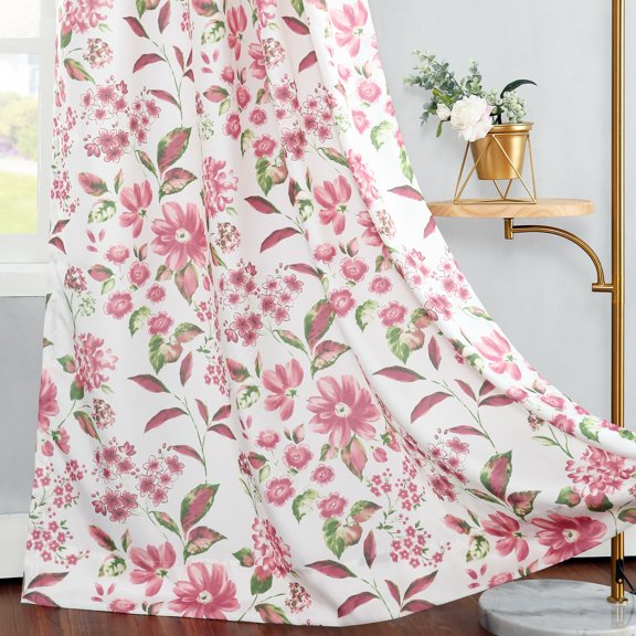 VOGOL 52x96 inch ICY Pink Floral Easy-Care Curtains, Semi-Blackout Elegant Botanical Drapery for Room Divider, 2 Pieces, Grommet