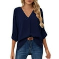 thumbnail image 2 of Clothing T Shirts for Women Women's Solid V Neck Long Sleeve Casual Fashion Chiffon Shirt Top Summer Tops for Women 2025 Womens Blouses, 2 of 5