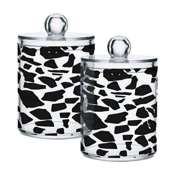 2 Pack Qtip Holder Dispenser Cow Print Clear Plastic Storage Apothecary Jars for Cotton Swabs Balls Pads Floss