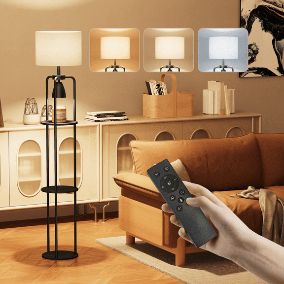 HadinEEon Floor Lamp with Candle Lamp Warmer, 2 in 1 Modern Floor Lamp with Shelves for Living Room Bedroom
