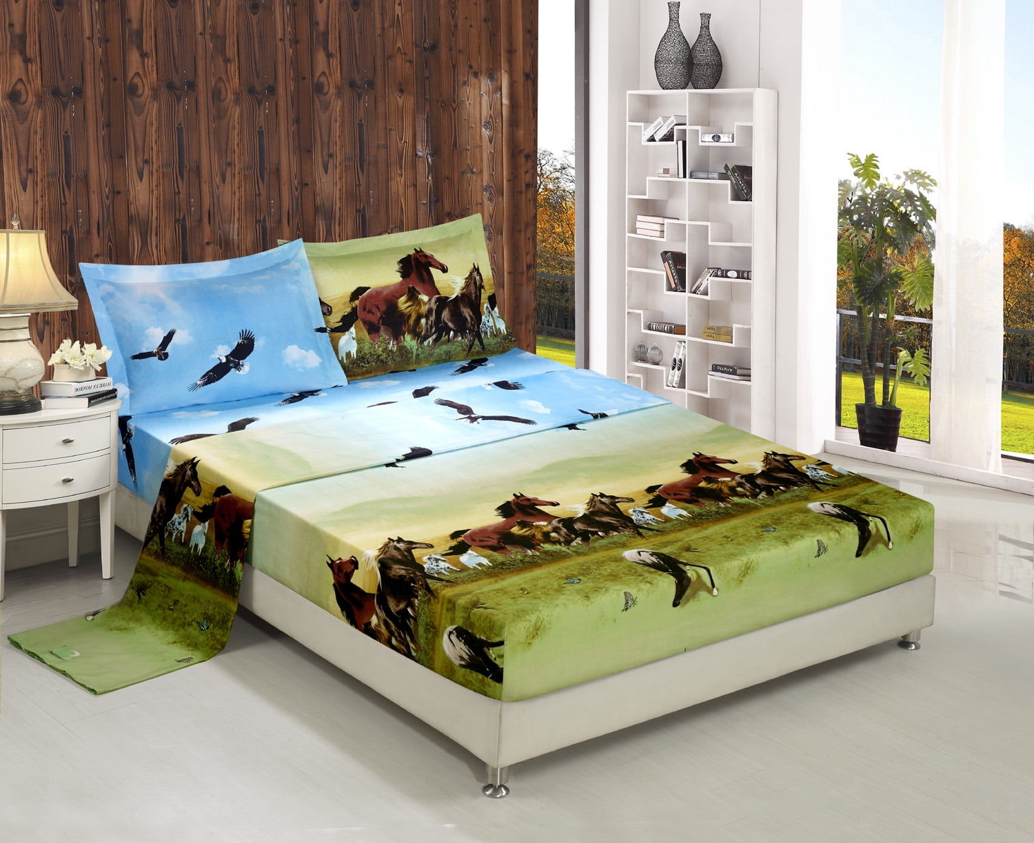 3d Bed Sheet Set Queen 4 Piece Horse And Eagle Printed 3d Bed Sheet Set Queen 4 Piece Horse And Eagle Printed Size Y25 Soft Breathable Hypoallergenic Fade Resistant Includes 1 Flat