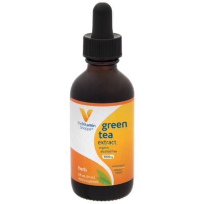 The Vitamin Shoppe Organic Green Tea Extract 1,000MG, Alcohol Free, Antioxidant Supplement that Supports Cellular  Cardiovascular Health, Mix's Well with Water (2 Fluid Ounces